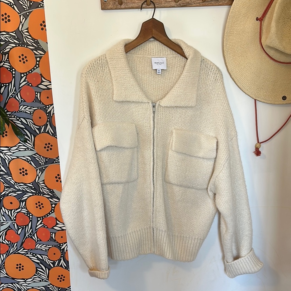 Gilli Cream Sweater Bomber Jacket | like new! Runs large